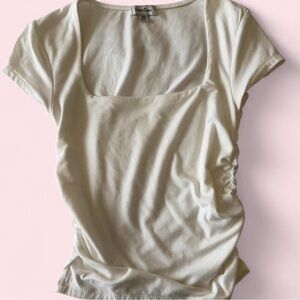Cream Square-Neck Short Sleeve Tee